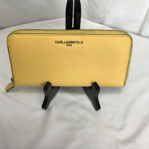 Karl Lagerfeld Yellow Saffiano Leather Zip Around Wallet EUC